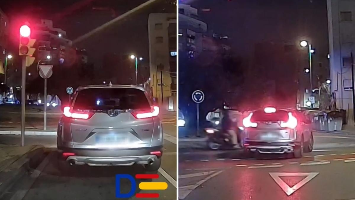 O momento escandaloso em que um motorista avança o sinal vermelho em uma rua em L'Hospitalet de Llobregat